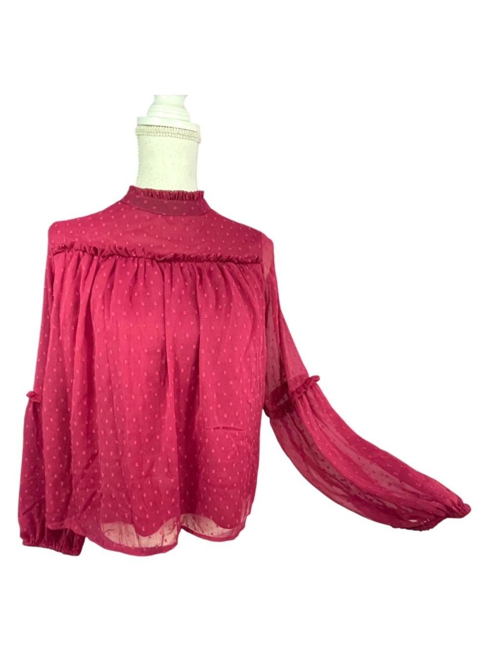 Ruffle Swiss Dot Balloon Sleeve Top M Magenta Hot Pink Barbie Barbiecore Chiffon